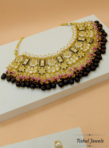 Premium Hand Made Meena Kari Black Choker Necklace Set with Maang Tikka