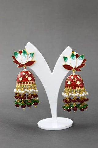 AVINTA DARK RED MAHROON JHUMKA EARRING