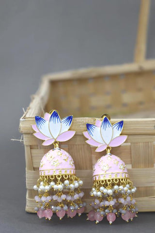 AVINTA BABY PINK JHUMKA EARRING