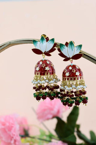 AVINTA DARK RED MAHROON JHUMKA EARRING