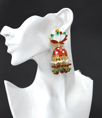 AVINTA DARK RED MAHROON JHUMKA EARRING