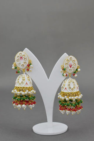 WHITE ZAVERI JHUMKA EARRING