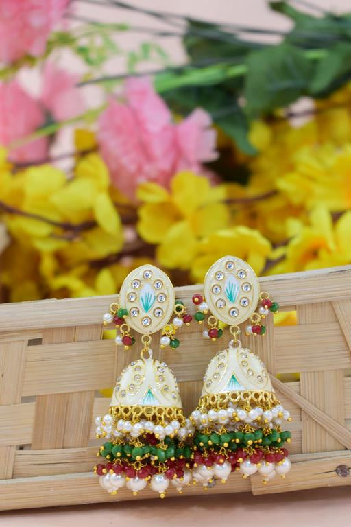 OFF WHITE CREAM ZAVERI JHUMKA EARRING