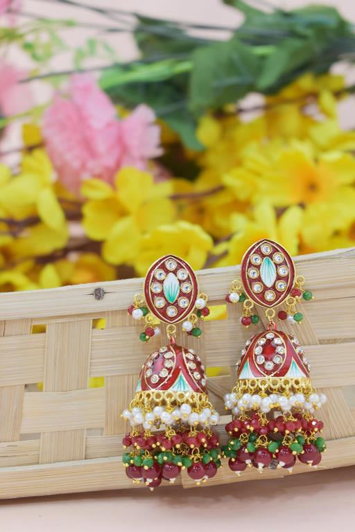 DARK RED MAHROON ZAVERI JHUMKA EARRING