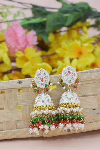 WHITE ZAVERI JHUMKA EARRING