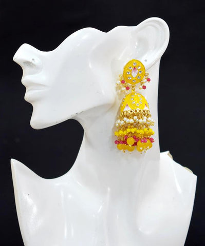 YELLOW ZAVERI JHUMKA EARRING