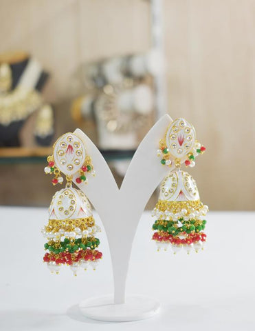 WHITE ZAVERI JHUMKA EARRING