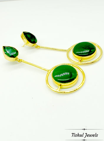 Premium Stone Based Gold Green Stone Earring