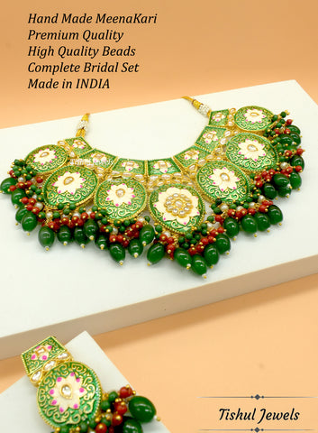 Designer Trendy Green Choker Necklace Set with Hand made Meenakari (Copy)