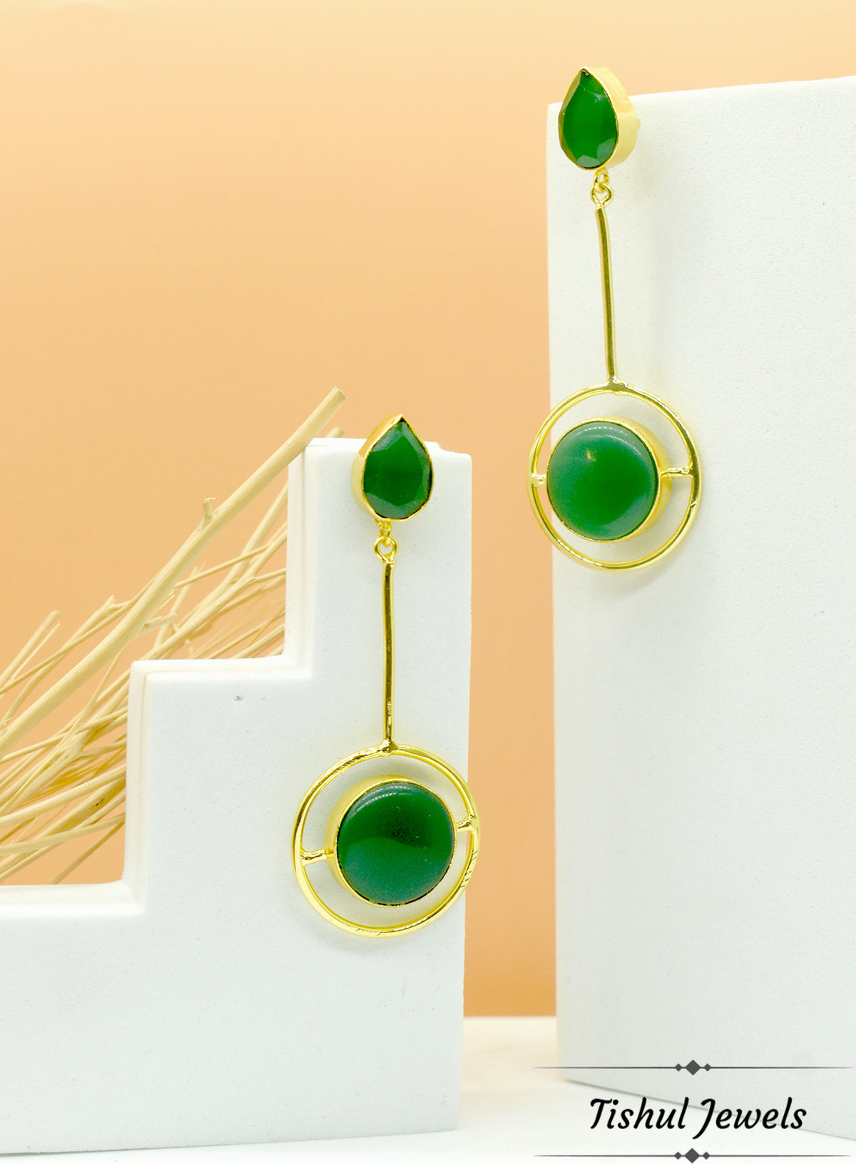 Premium Stone Based Gold Green Stone Earring