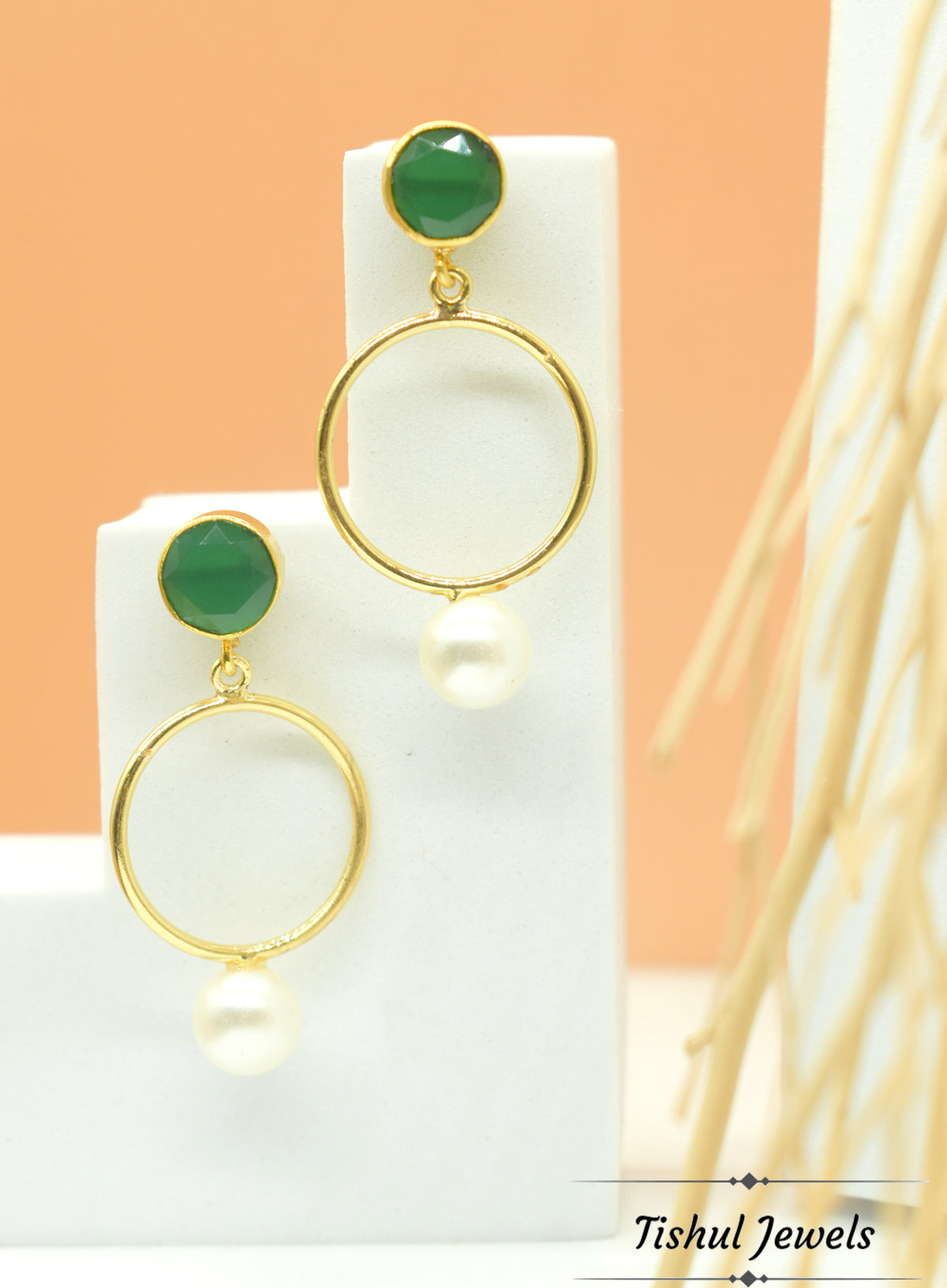 Premium Stone Based Gold Green Stone Earring