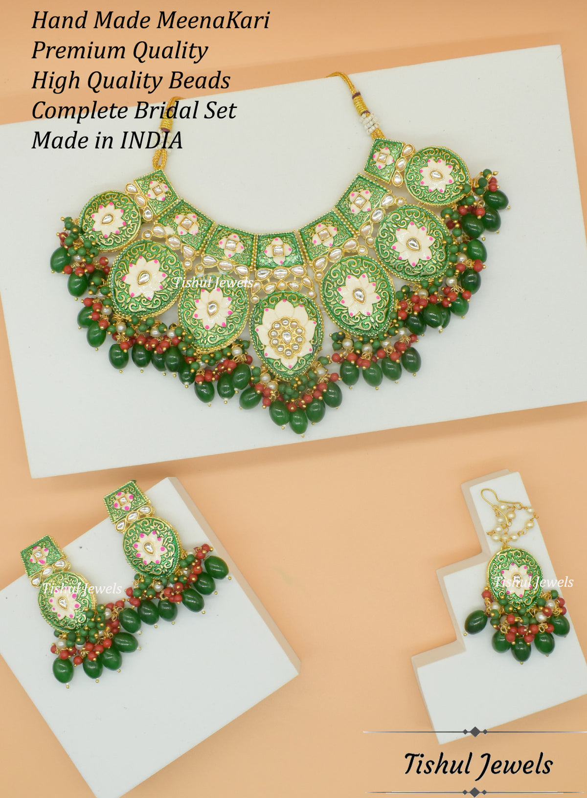 Designer Trendy Green Choker Necklace Set with Hand made Meenakari (Copy)