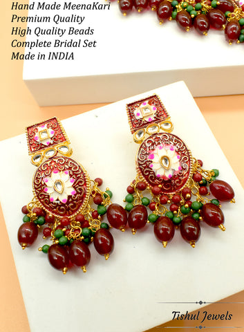 Designer Trendy Mahroon Red Choker Necklace Set with Hand made Meenakari