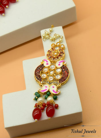 Designer Trendy Maroon Red Bridal Choker Necklace Set with Hand made Meenakari