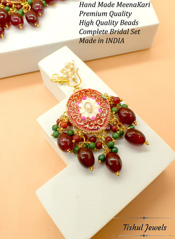 Designer Trendy Mahroon Red Choker Necklace Set with Hand made Meenakari