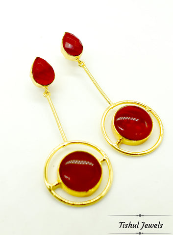 Premium Stone Based Gold Red Maroon Stone Earring