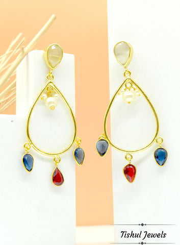 Premium Stone Based Gold Red Maroon Stone Earring