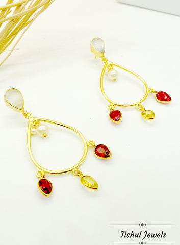 Premium Stone Based Gold Red Maroon Stone Earring