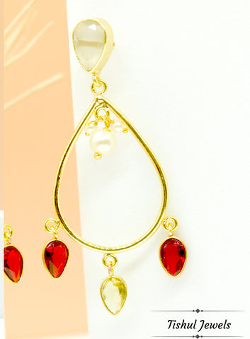 Premium Stone Based Gold Red Maroon Stone Earring