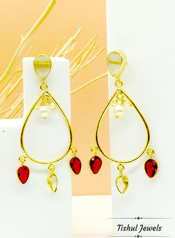 Premium Stone Based Gold Red Maroon Stone Earring