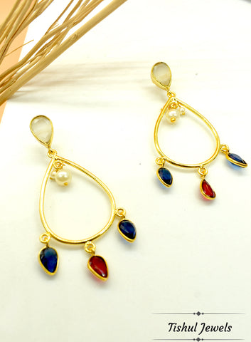 Premium Stone Based Gold Red Maroon Stone Earring