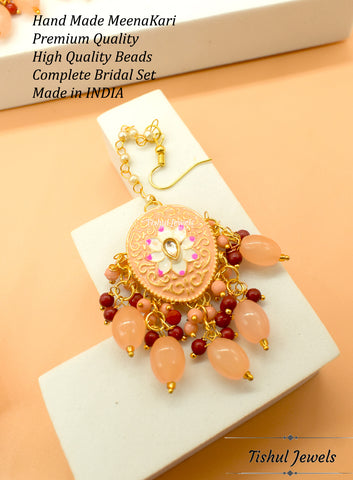 Designer Trendy Peach Choker Necklace Set with Hand made Meenakari