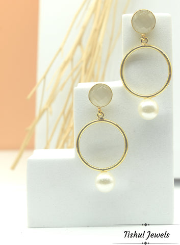 Premium Stone Based White MOP Earring with Stone