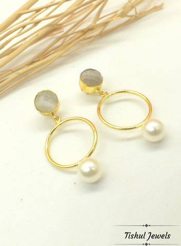 Premium Stone Based White MOP Earring with Stone