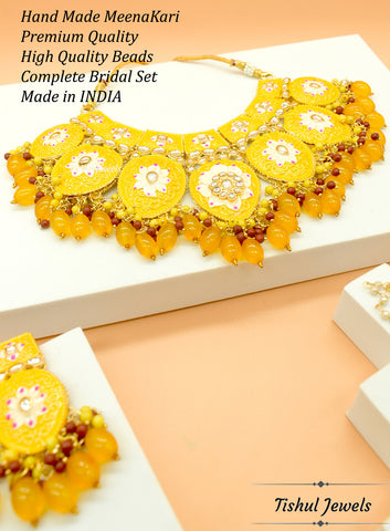 Designer Trendy Yellow Choker Necklace Set with Hand made Meenakari