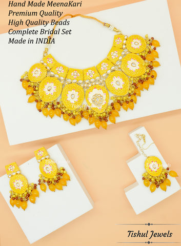 Designer Trendy Yellow Choker Necklace Set with Hand made Meenakari