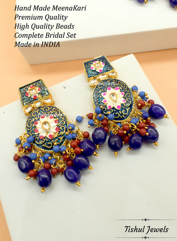 Designer Trendy Blue Choker Necklace Set with Hand made Meenakari