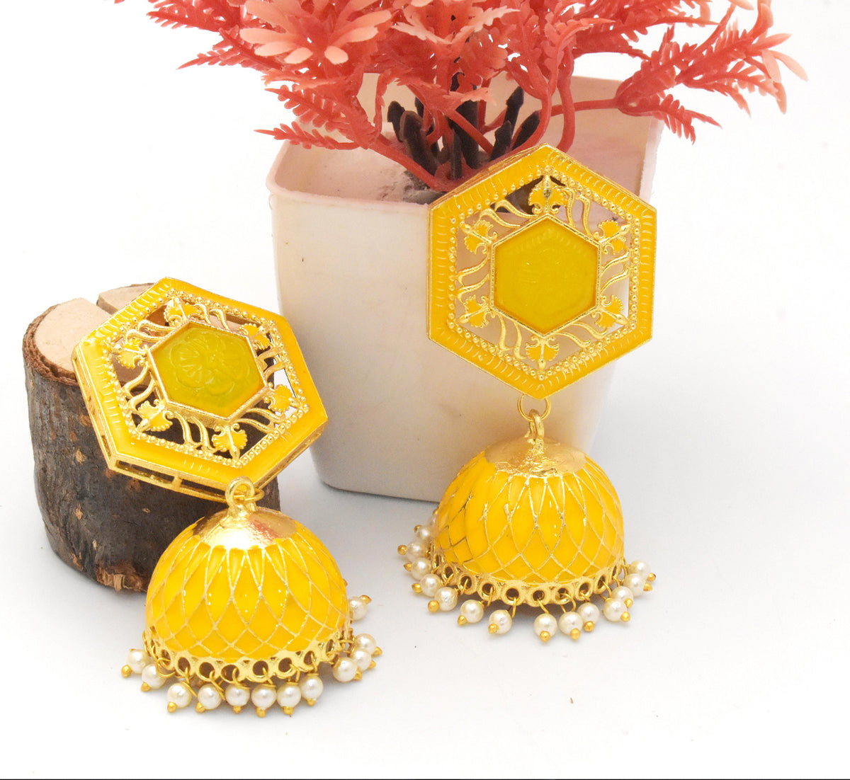 YELLOW THANVIKA JHUMKIS