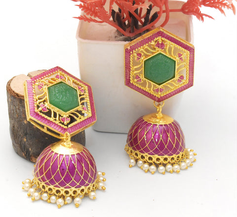 Magenta Green Diva Jhumkis Earring