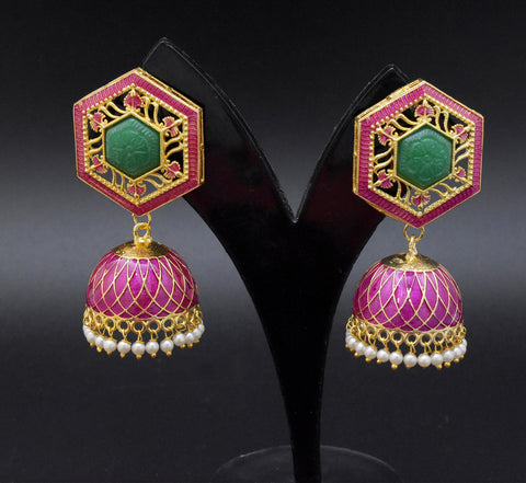 Magenta Green Diva Jhumkis Earring