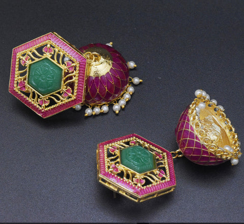 Magenta Green Diva Jhumkis Earring