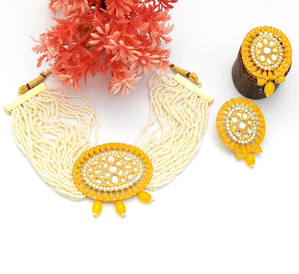 Yellow Tassel Chic Choker Necklace Set