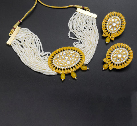 Yellow Tassel Chic Choker Necklace Set