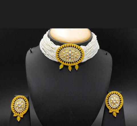 Yellow Tassel Chic Choker Necklace Set